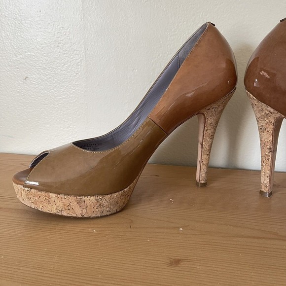 Cole Haan High Heels Pumps Size 9 Nike Air Cork Platform Leather Peep Toe Shoe - Picture 5 of 12